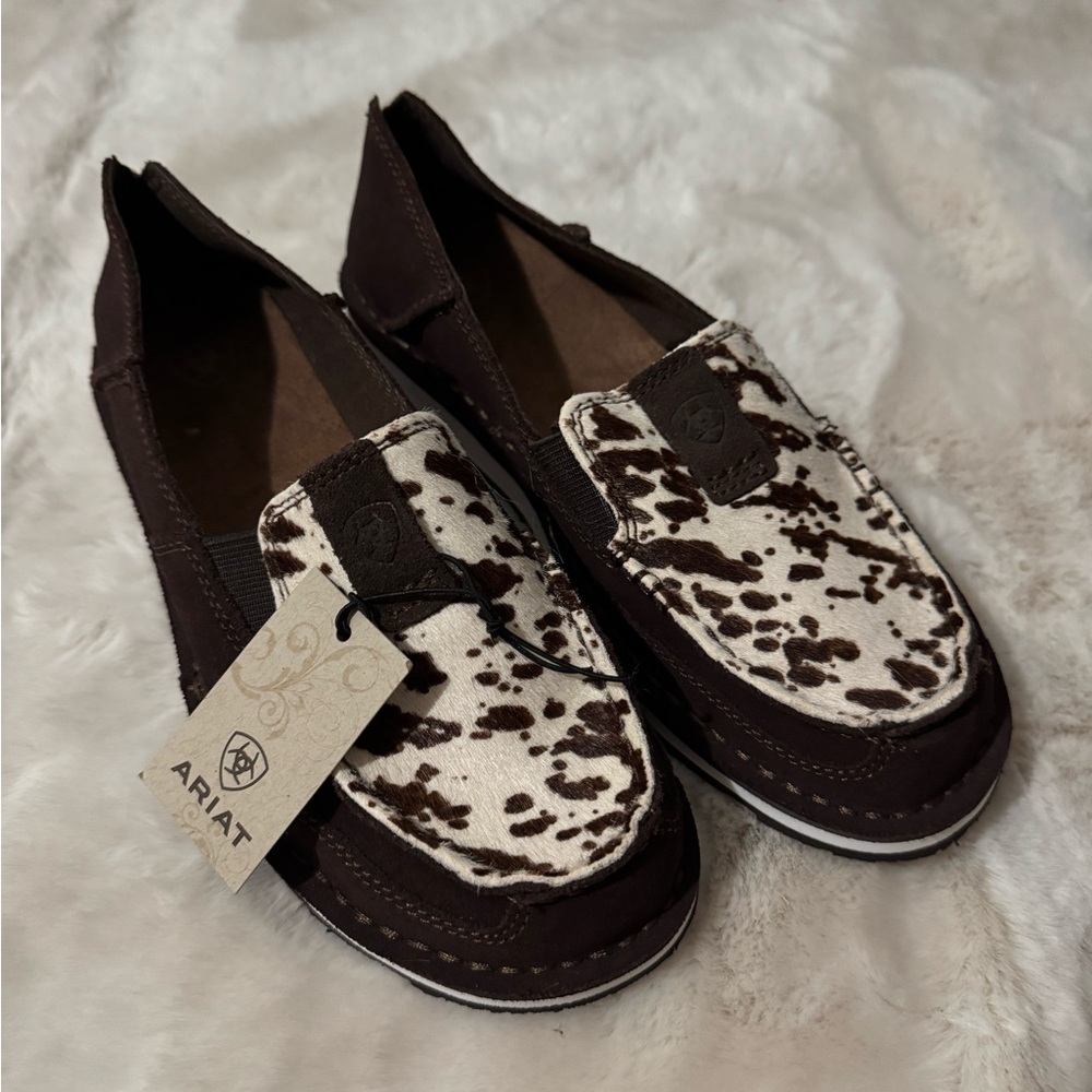Ariat Cowhide Pattern Loafers in Brown and White